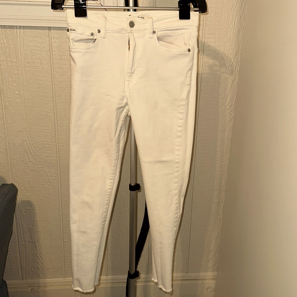 Skinny white high rise ankle jeans